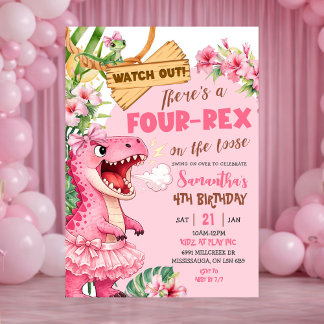 Rosa vierter Rex läuft frei vierter Geburtstag Einladung