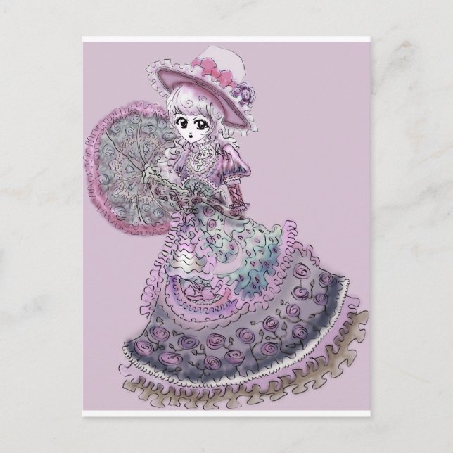 Rosa Viktorianische Anime Girl Gothic Lolitz Vinta Postkarte (Vorderseite)