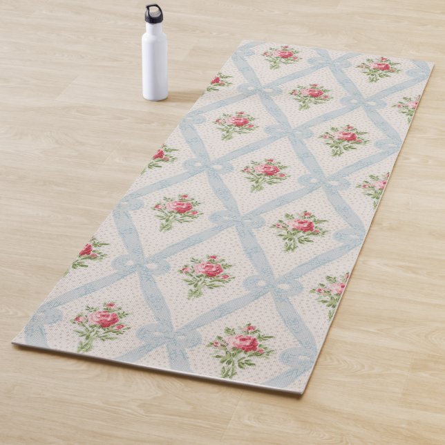 Rosa Viktorianische Rose mit blauem Flachbandgitte Yogamatte (Beispiel)