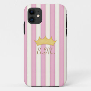 Rosa, Viktorianische Streifen, gekrönte Monogrammd Case-Mate iPhone Hülle