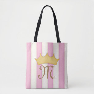 Rosa viktorianische Streifen gekröntes Monogramm P Tasche