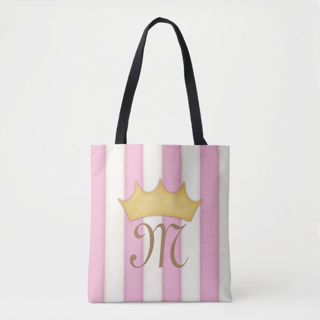 Rosa Viktorianische Streifen Kronen-Monogramm-Prin Tasche (Vorderseite)