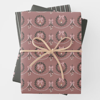 Rosa viktorianischer Mistelzweig und Kranz Geschen Geschenkpapier Set