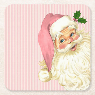 Rosa viktorianischer Weihnachtsmann-Streifen im Vi Rechteckiger Pappuntersetzer