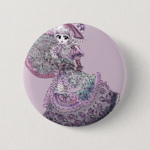 Rosa viktorianisches Anime-Mädchen gotisches Button
