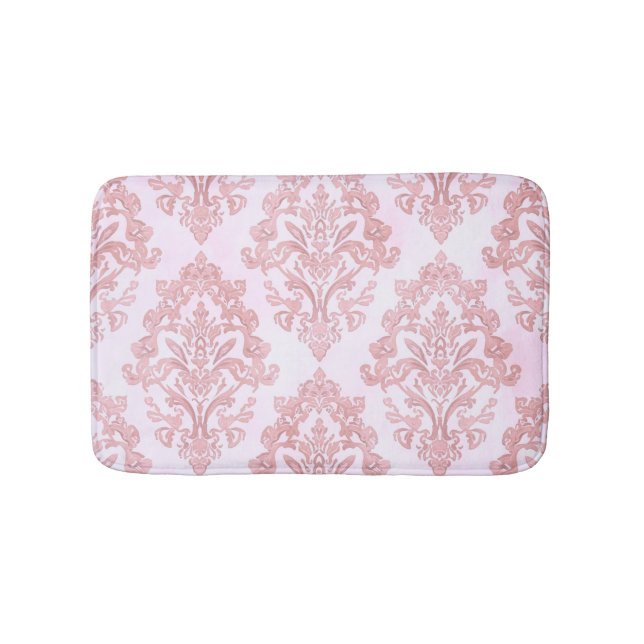 Rosa viktorianisches Damast-Wasserfarbmuster Badematte (Vorderseite)