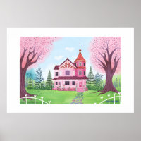 Rosa Viktorianisches Haus Extra Großdruck