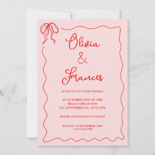 Rosa Vintag Bow Wavy Frame Wedding Einladung