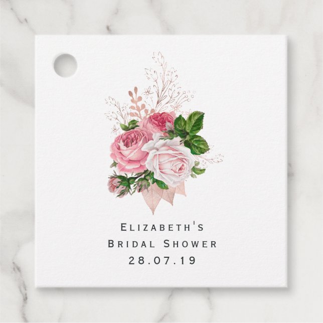Rosa Vintag Chic Floral und Damask Geschenkanhänger (Vorderseite)