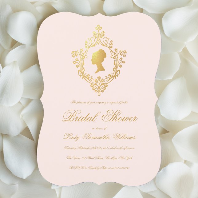 Rosa Vintag Elegante Imitats Gold Wappen Brautpart Einladung (Von Creator hochgeladen)