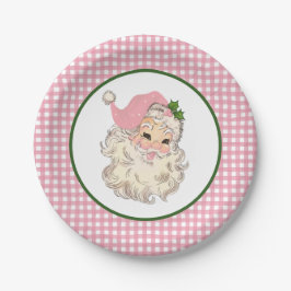 Rosa Vintag Retro Santa mit rosa Kariert Pappteller