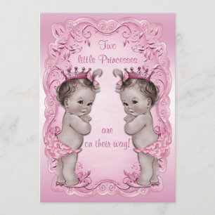 Rosa Vintage Baby-Dusche Prinzessin-Twins Einladung