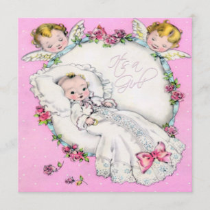 Rosa Vintage-Baby-Mädchen-Party Einladung