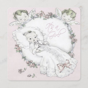 Rosa Vintage-Baby-Mädchen-Party Einladung