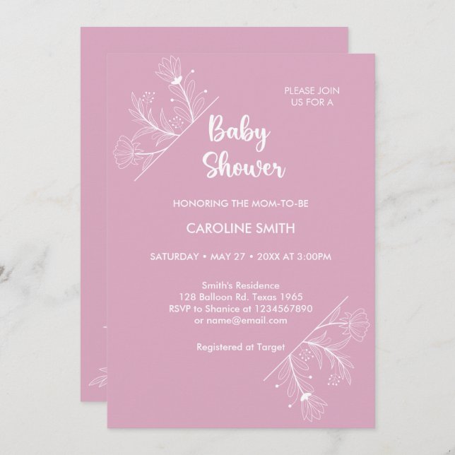 Rosa Vintage Babydusche Einladung (Vorne/Hinten)