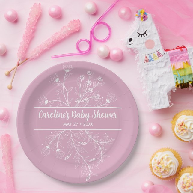 Rosa Vintage Babydusche Pappteller (Party)