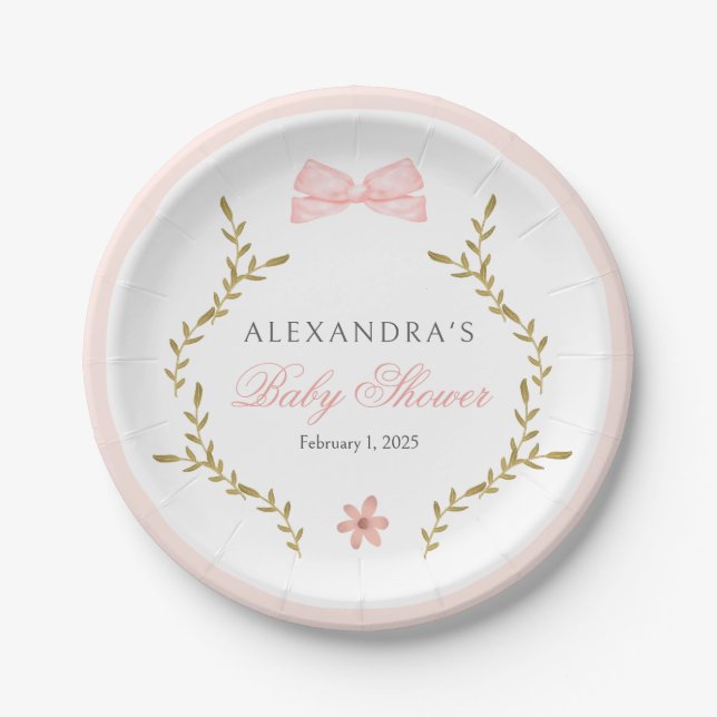 Rosa Vintage Babydusche Pappteller (Vorderseite)