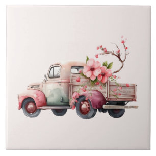 Rosa Vintage-Bauer-Lieferwagen Fliese