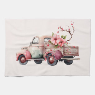 Rosa Vintage-Bauer-Lieferwagen Geschirrtuch