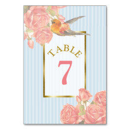 Rosa Vintage Blume Bird Wedding Tischnummer Card