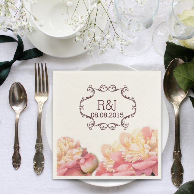 Rosa Vintage Blume Kronleuchter Frühjahrshochzeit Serviette (pink vintage flowers chandelier spring wedding napkins)