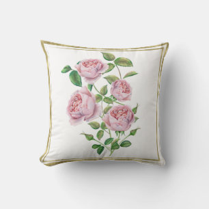 Rosa Vintage Blumen Botanisch Grüne Blätter Gold Kissen