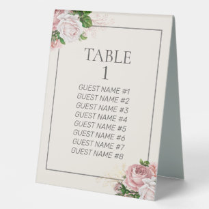 Rosa Vintage-Blumen-Hochzeitstisch-Nummer Tischaufsteller