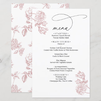 Rosa Vintage-Blumen-modernes Hochzeitsmenü in Schr