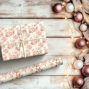 Rosa Vintage-Blumen-Weihnachten Geschenkpapier