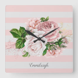 Rosa Vintage, blumengestreift Quadratische Wanduhr