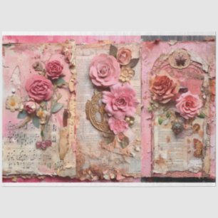 Rosa Vintage Blumengrunge Decoupage Seidenpapier