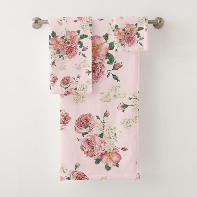 Rosa Vintage Blüte Badhandtuch Set (Insitu)