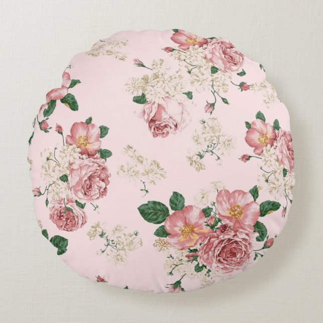 Rosa Vintage Blüte  Rundes Kissen (Vorderseite)