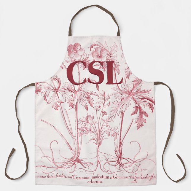 Rosa Vintage-Botanik-Kunst-Monogramm Schürze (Vorderseite)