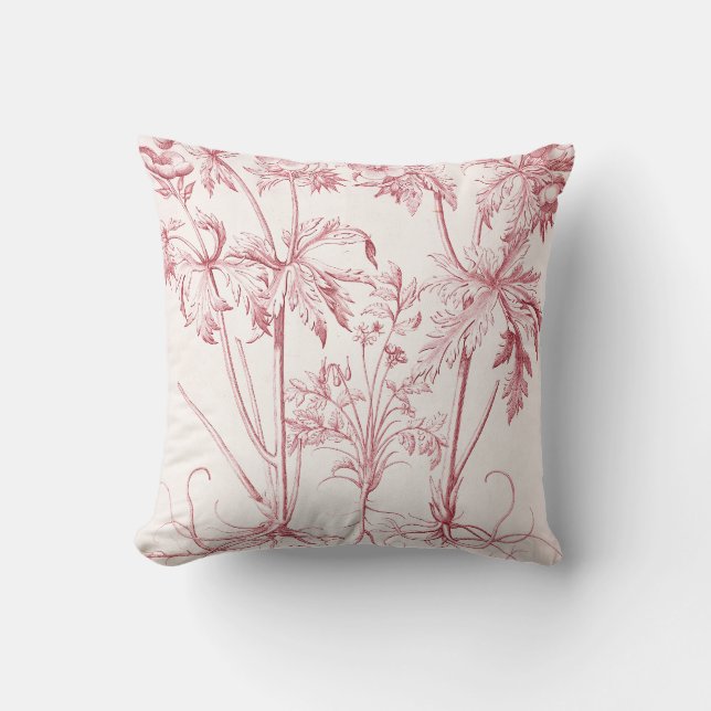 Rosa Vintage botanische Kunst Kissen (Vorderseite)