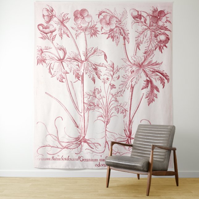 Rosa Vintage botanische Kunst Wandteppich (Beispiel)