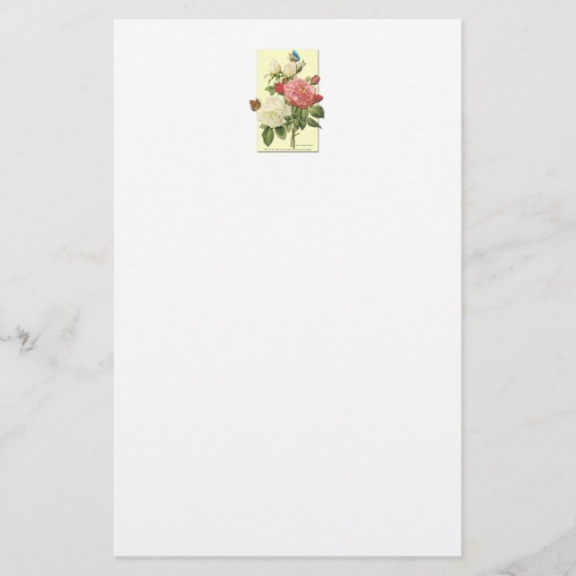 Rosa Vintage botanische Rose Briefpapier (Vorderseite)