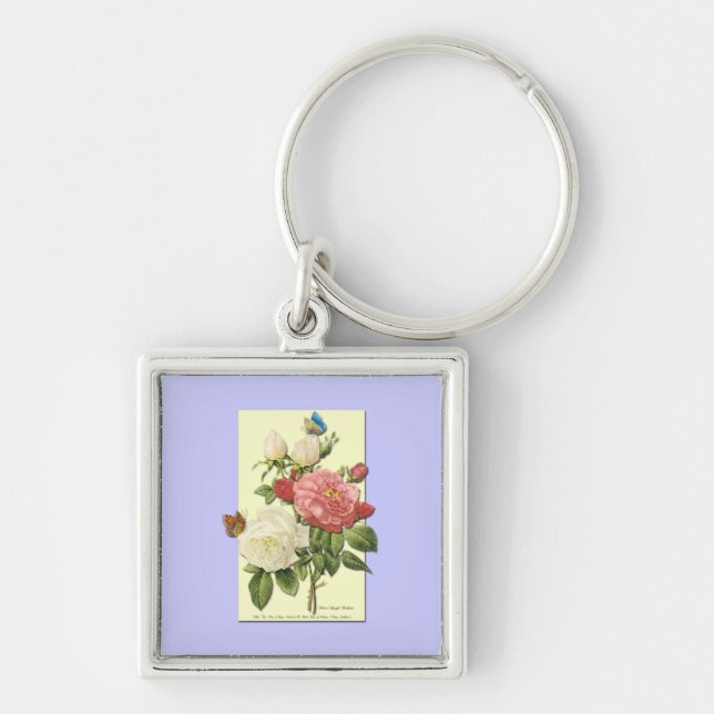 Rosa Vintage botanische Rose Schlüsselanhänger (Vorne)