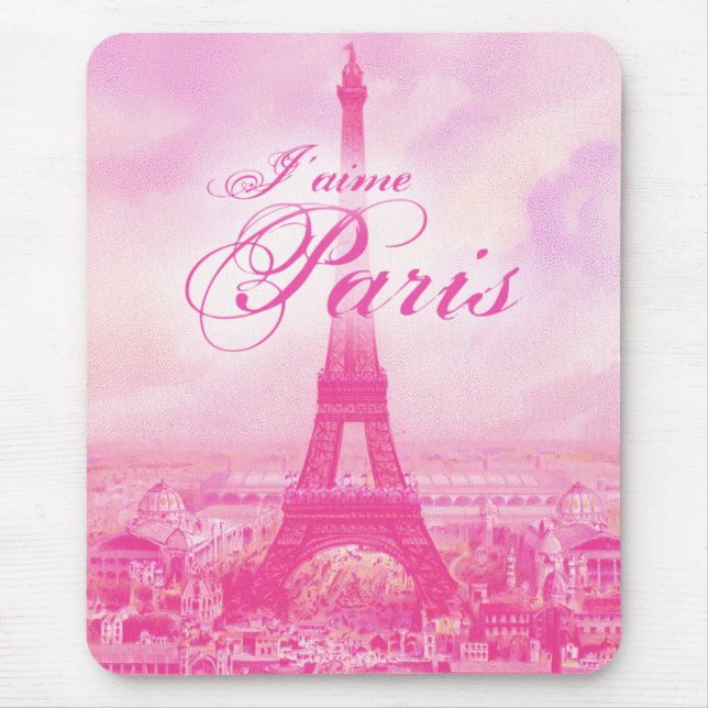 Rosa Vintage Eiffelturm Mousepad (Vorne)