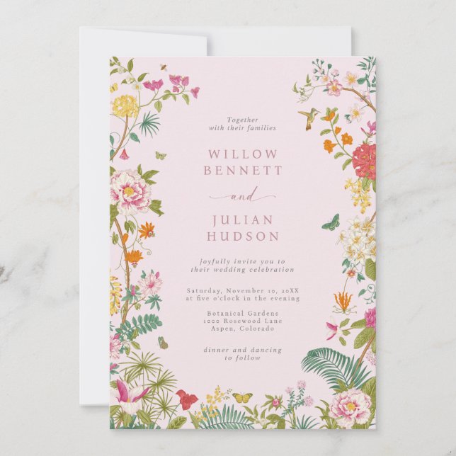 Rosa Vintage Hochzeit Einladung (Vorderseite)