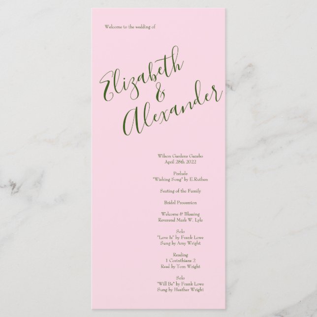 Rosa Vintage Hochzeit Menükarte (Vorderseite)