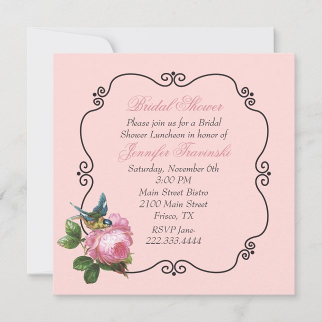 Rosa Vintage Inspirierte Brautdusche Einladung (Vorderseite)