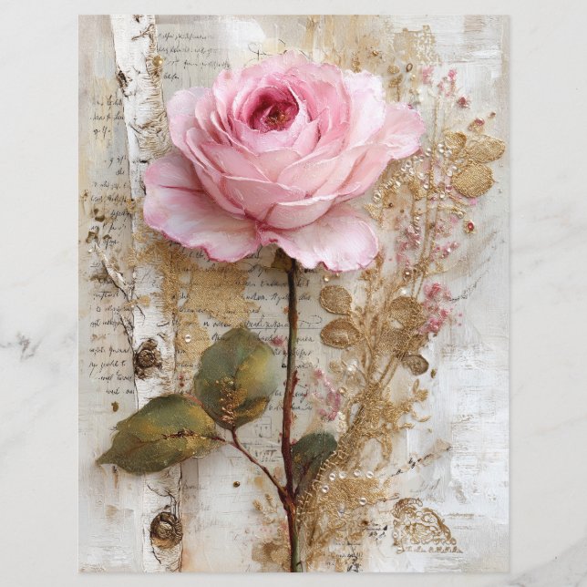 Rosa Vintage-Junk-Journal-Schrappbuch-Papier (Vorderseite)