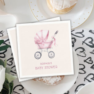 Rosa Vintage-Kinderwagen-Baby-Party Serviette