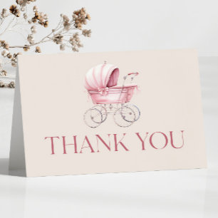 Rosa Vintage Kinderwagen Baby Shower Dankeskarte