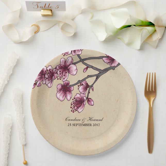 Rosa Vintage Kirschblüten PapierTeller (Hochzeit)