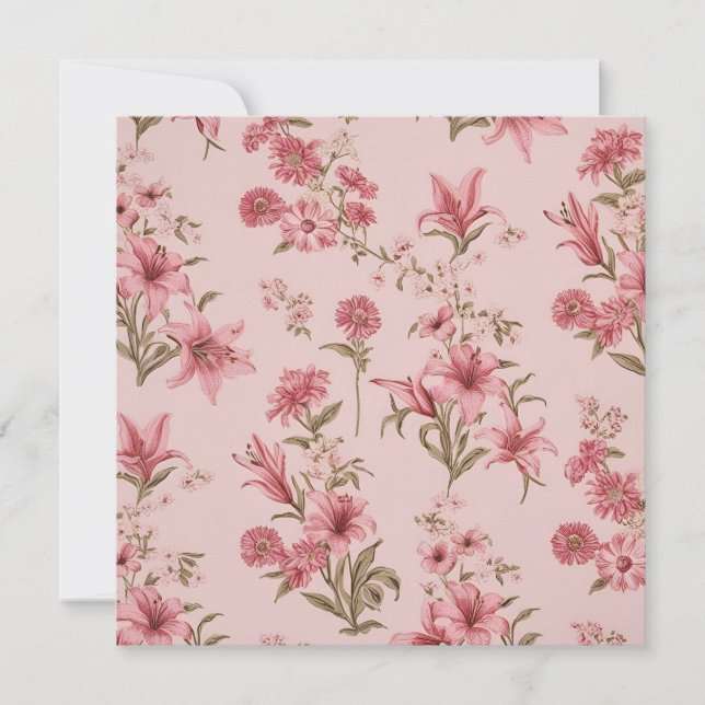 Rosa Vintage Lilien Blumencotagecore Karte (Vorderseite)