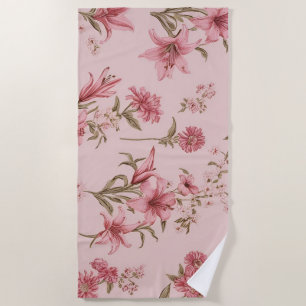 Rosa Vintage-Lilien Floral Cottagecore Strandtuch
