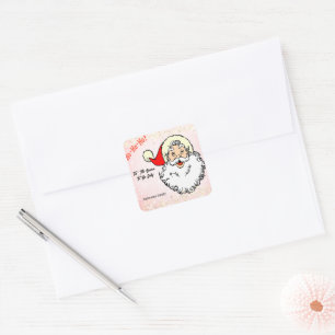 Rosa Vintage lustiger Weihnachtsmann lächelndes Ge Quadratischer Aufkleber