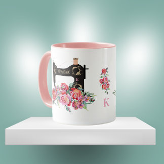 Rosa Vintage Nähmaschine Monogramm Tasse